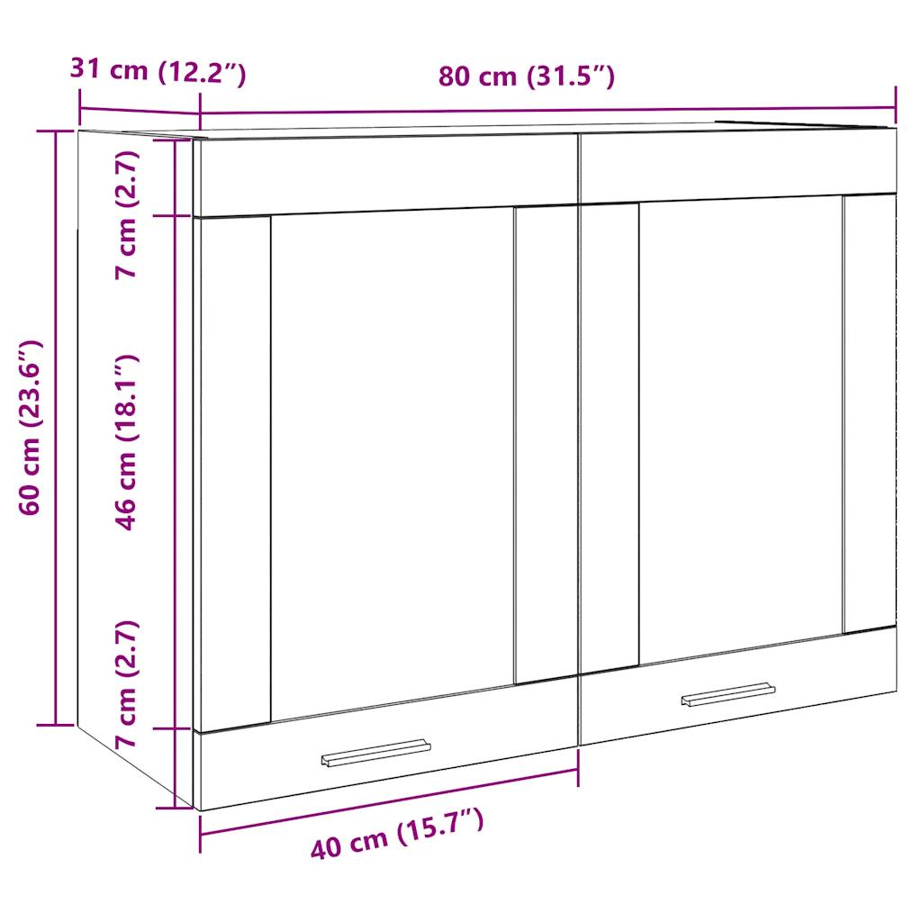 vidaXL Hanging Glass Cabinet Concrete Grey 80x31x60 cm cm