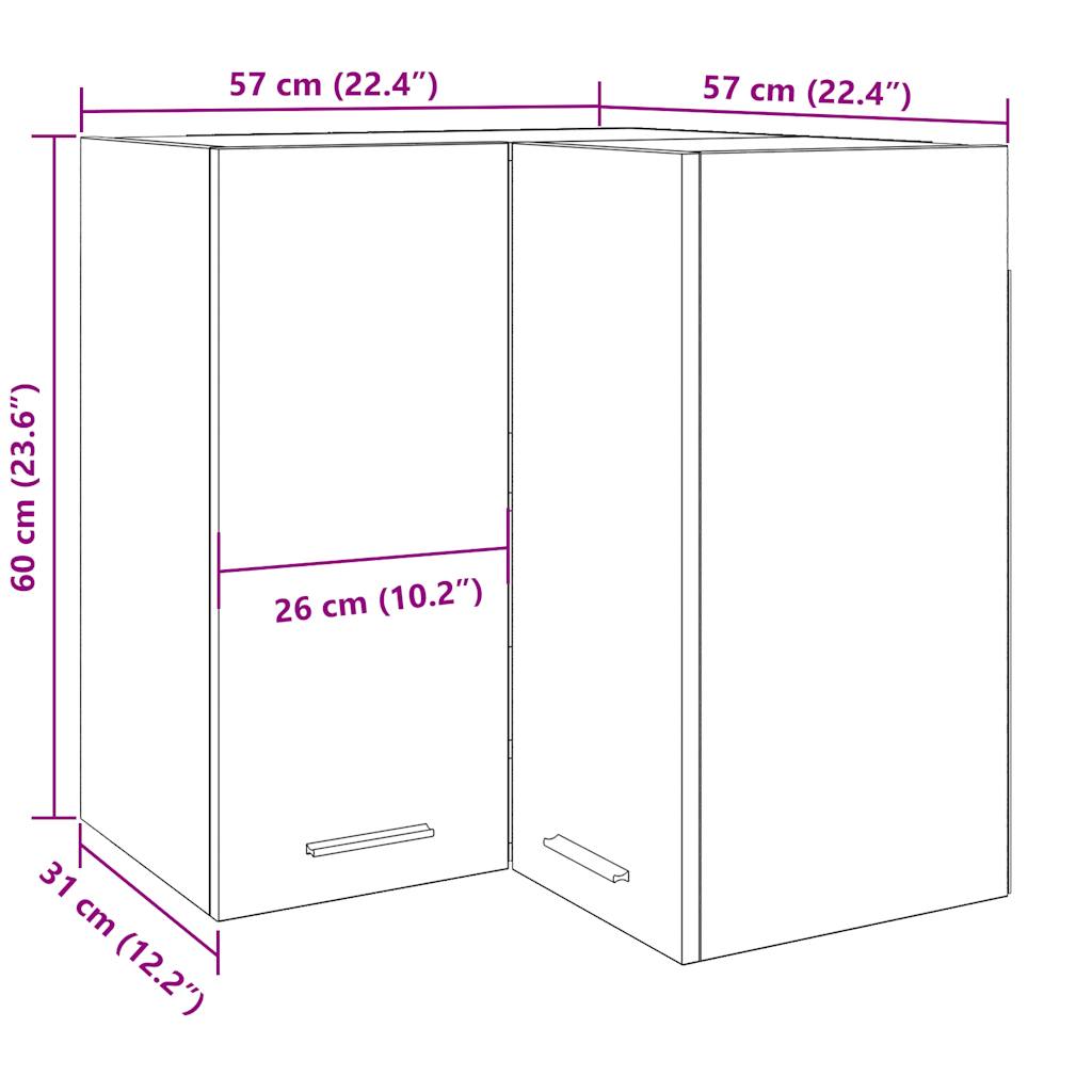 vidaXL Hanging Corner Cabinet Old Wood 57x57x60 cm Engineered Wood