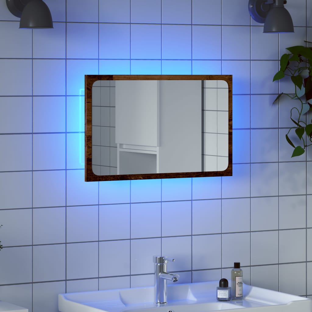 Bathroom Mirror with LED Light Old Wood 60x8,5x38 cm