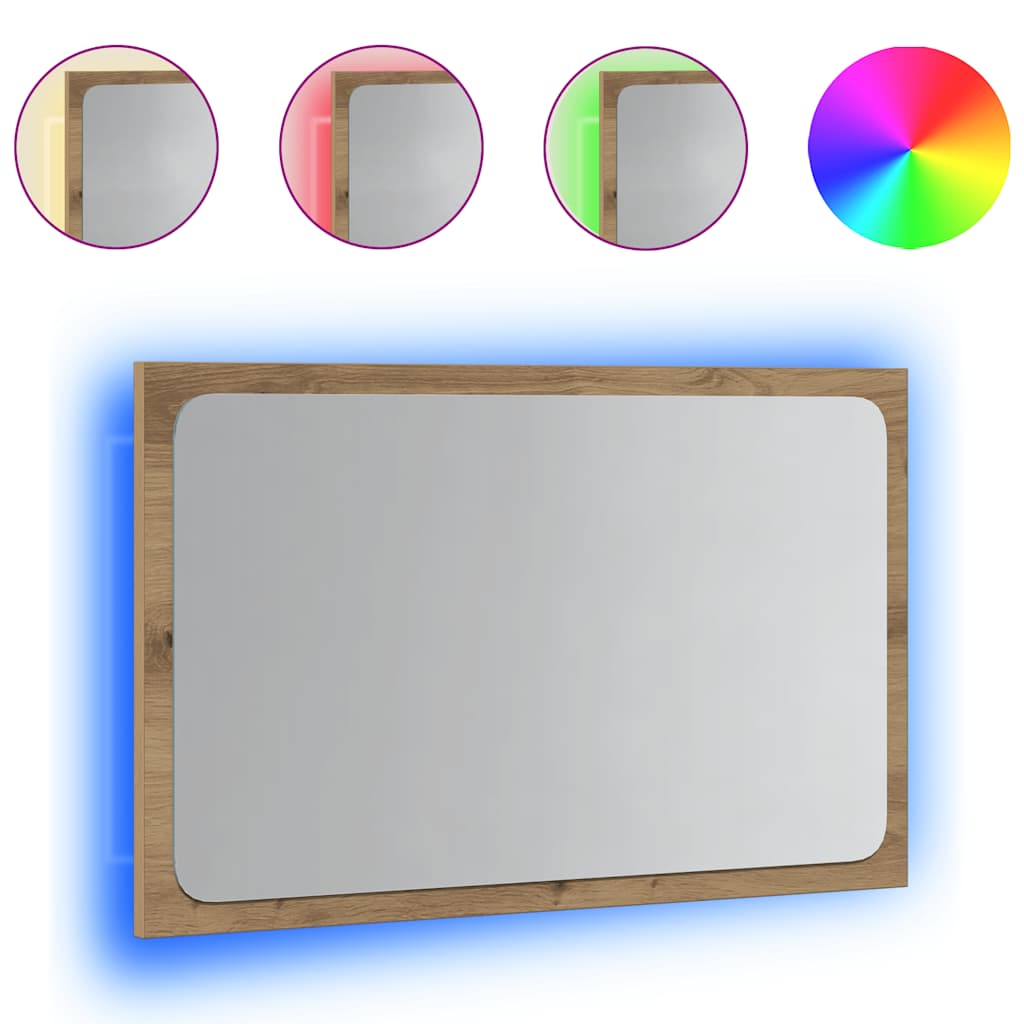 Bathroom Mirror with LED Light Artisan Oak 60x8,5x38 cm