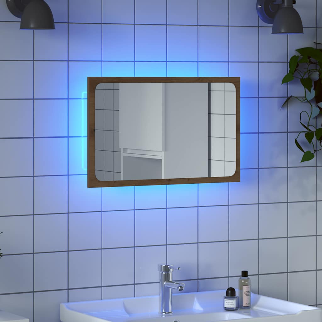 Bathroom Mirror with LED Light Artisan Oak 60x8,5x38 cm