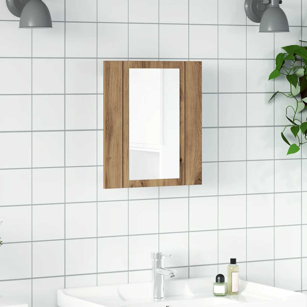 LED Bathroom Mirror Cabinet Artisan Oak 40x12x45 cm Engineered Wood