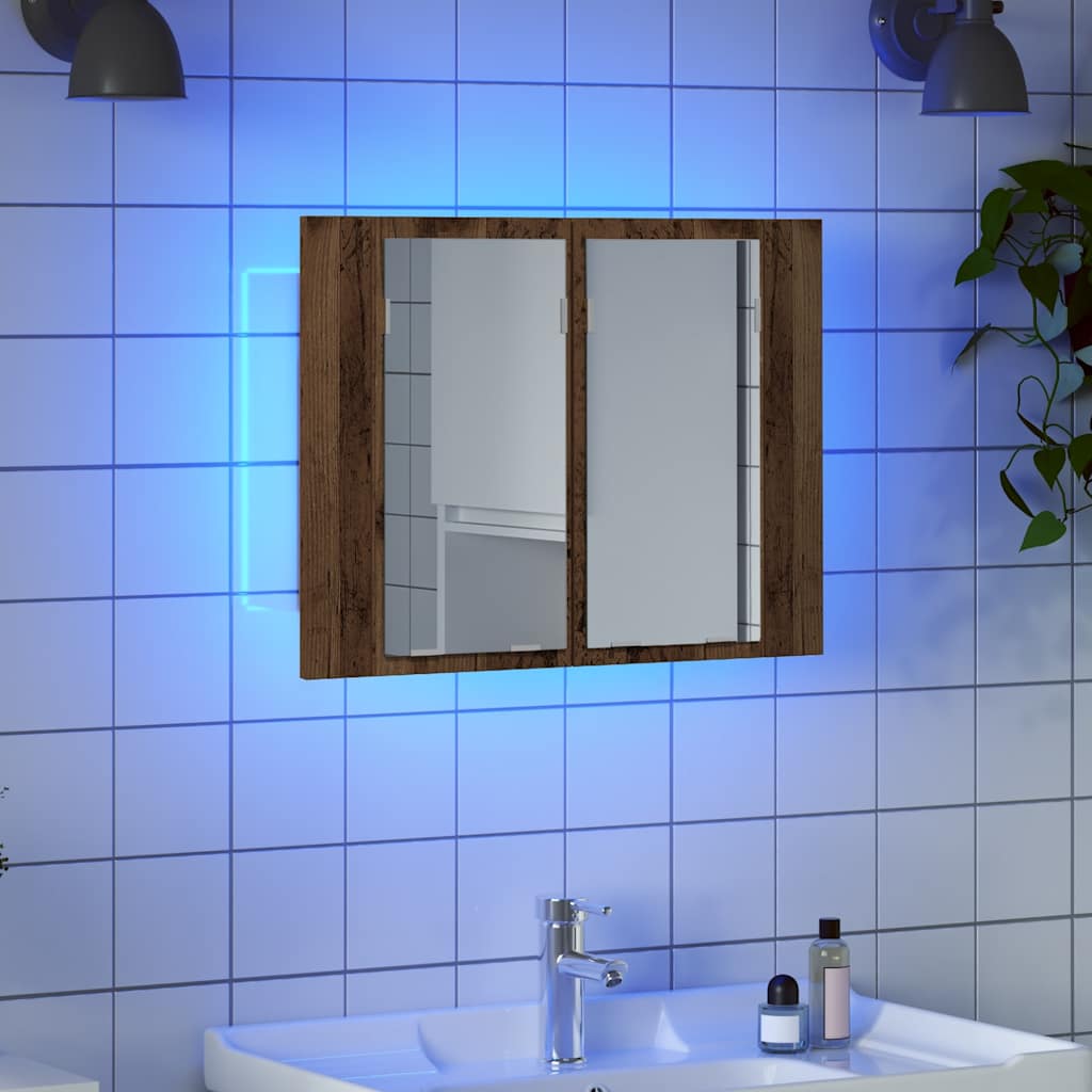 LED Mirror Cabinet Old Wood 60x12x45 cm Engineered Wood
