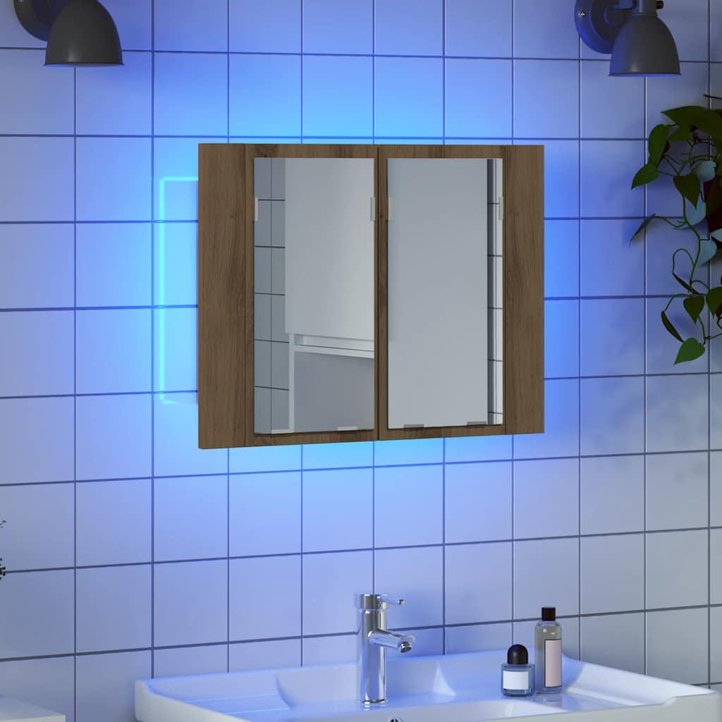 LED Mirror Cabinet Artisan Oak 60x12x45 cm Engineered Wood