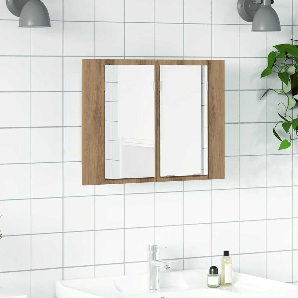 LED Mirror Cabinet Artisan Oak 60x12x45 cm Engineered Wood