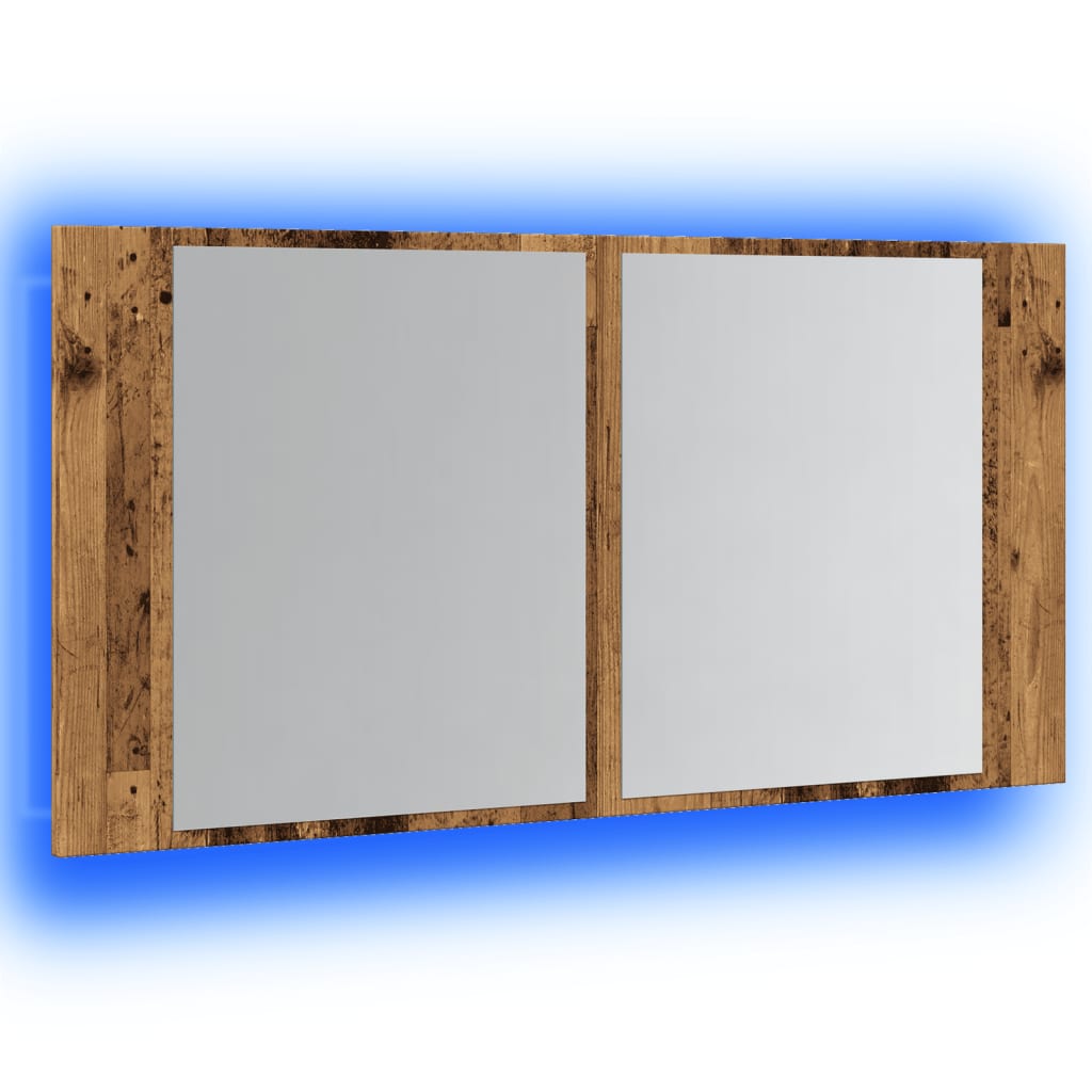 vidaXL LED Mirror Cabinet Old Wood 90x12x45 cm Engineered Wood