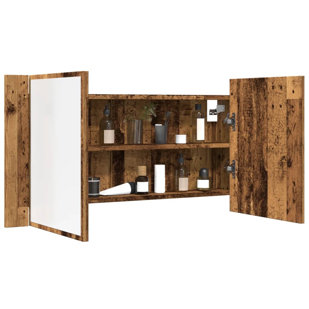 vidaXL LED Mirror Cabinet Old Wood 90x12x45 cm Engineered Wood