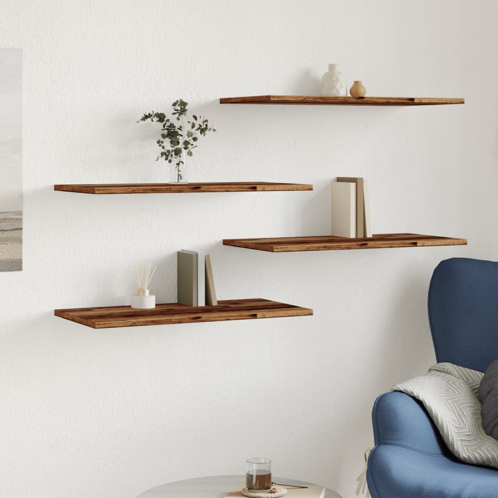 vidaXL Wall Shelves 4 pcs Old Wood 60x30x1.5 cm Engineered Wood