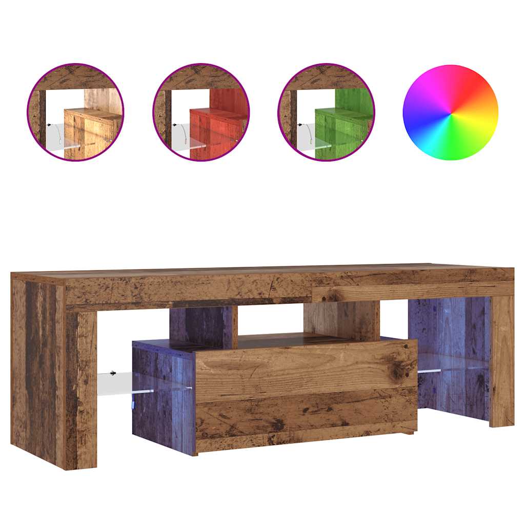 TV Cabinet with LED Lights Old Wood 120x36.5x40 cm Engineered Wood