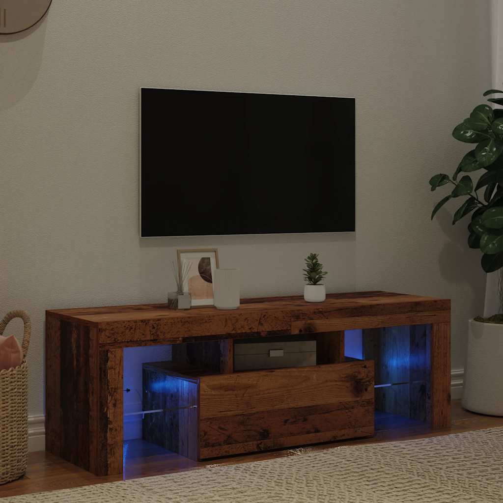 TV Cabinet with LED Lights Old Wood 120x36.5x40 cm