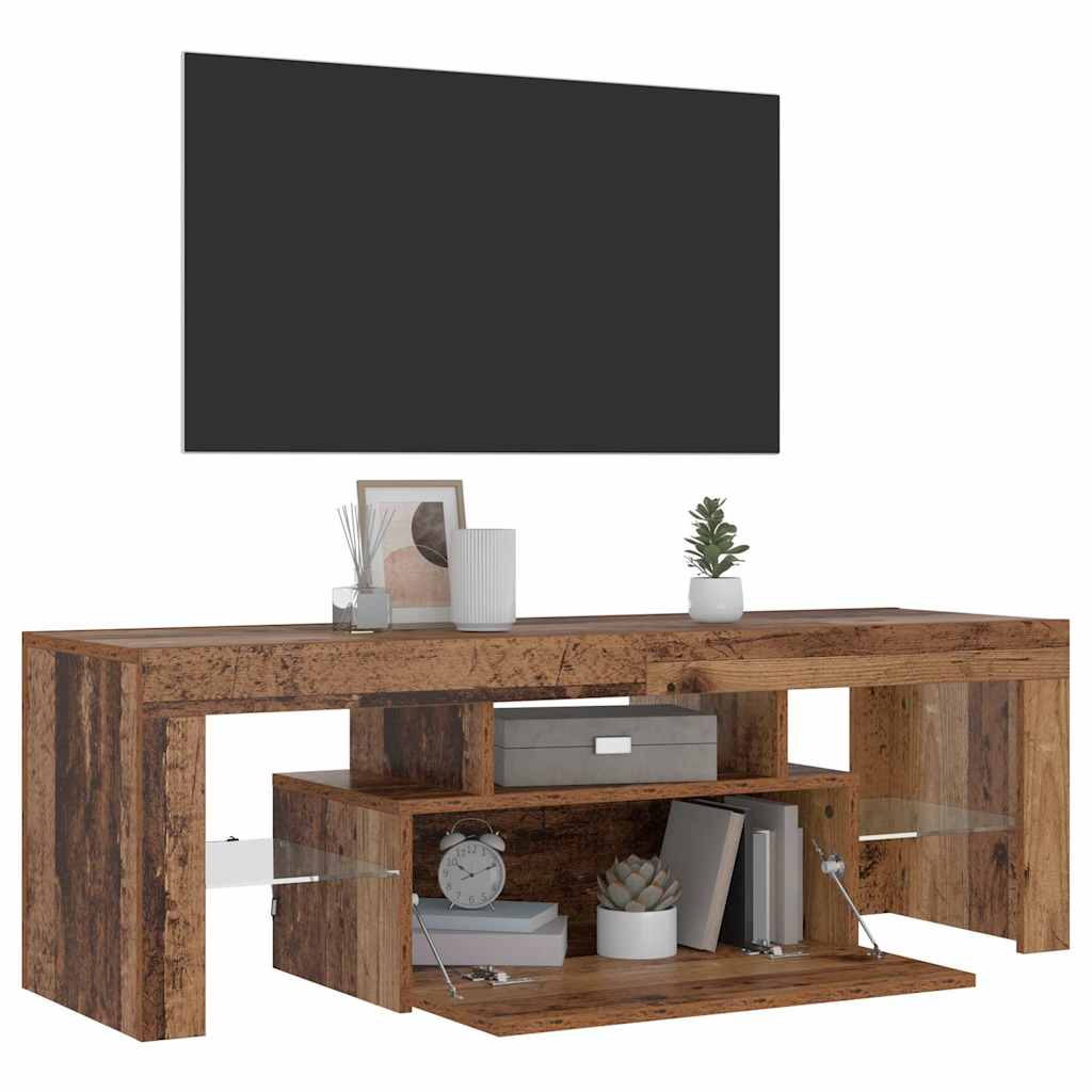 TV Cabinet with LED Lights Old Wood 120x36.5x40 cm Engineered Wood