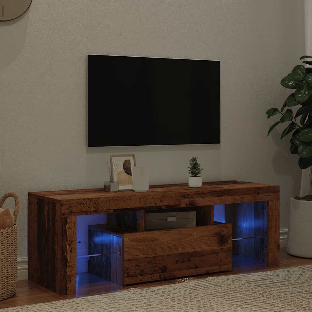 TV Cabinet with LED Lights Old Wood 120x36.5x40 cm Engineered Wood