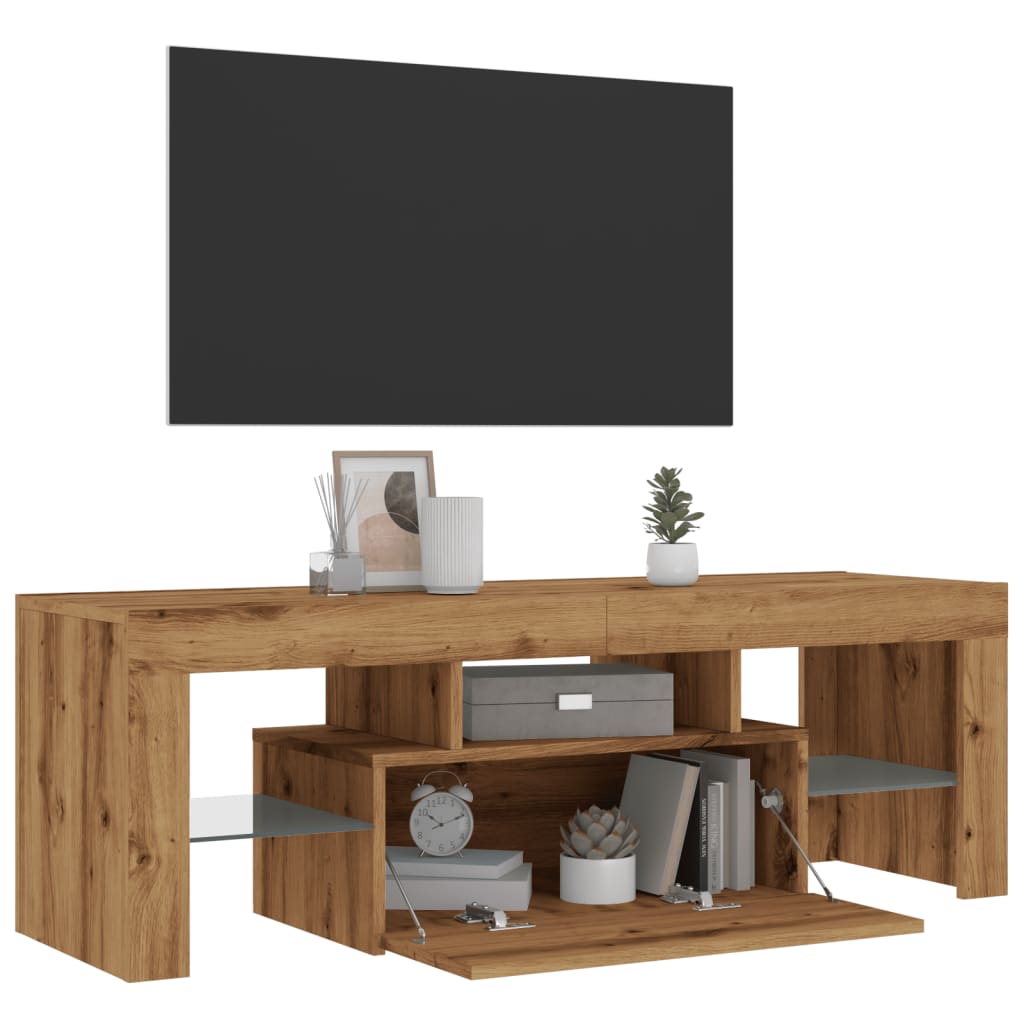 vidaXL TV Cabinet with LED Lights Artisan Oak 120x36.5x40 cm Engineered Wood