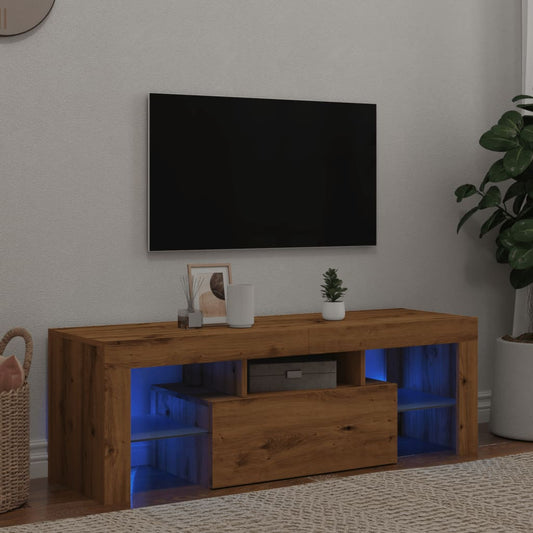 vidaXL TV Cabinet with LED Lights Artisan Oak 120x36.5x40 cm Engineered Wood