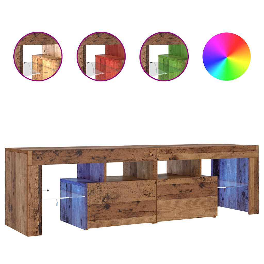 TV Cabinet with LED Lights Old Wood 140x36.5x40 cm