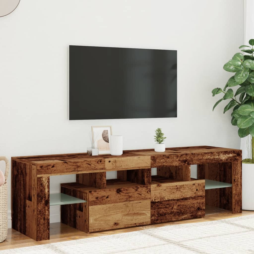 vidaXL TV Cabinet with LED Lights Old Wood 140x36.5x40 cm Engineered Wood