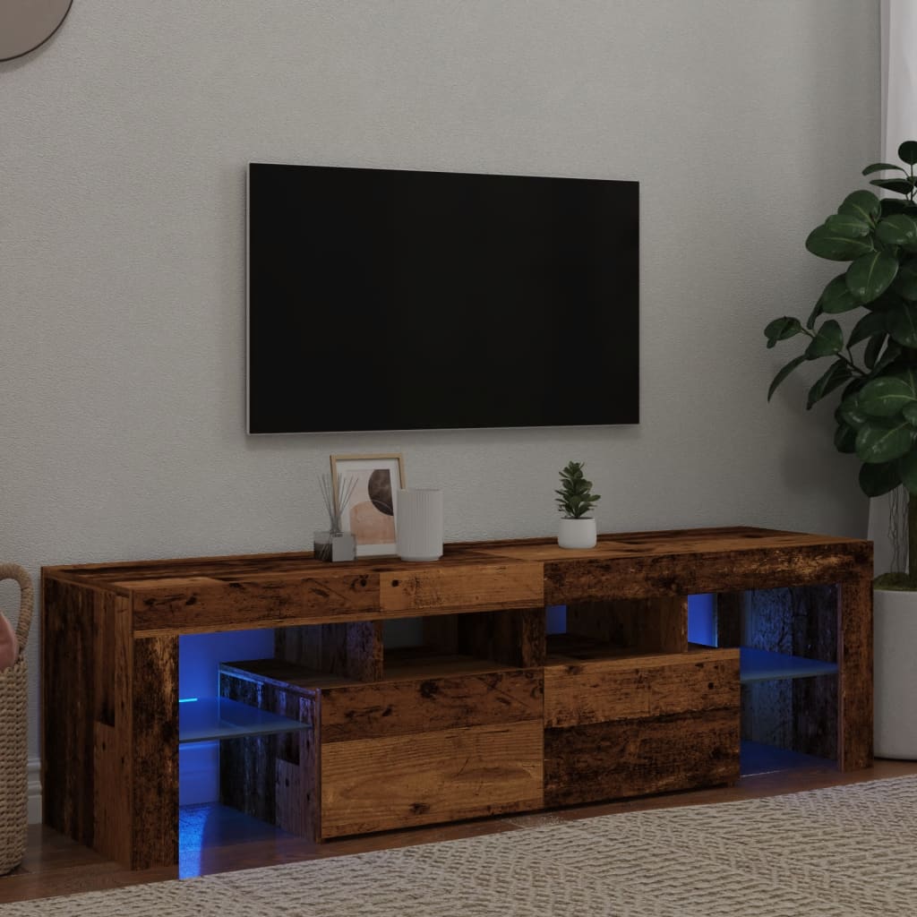 vidaXL TV Cabinet with LED Lights Old Wood 140x36.5x40 cm Engineered Wood