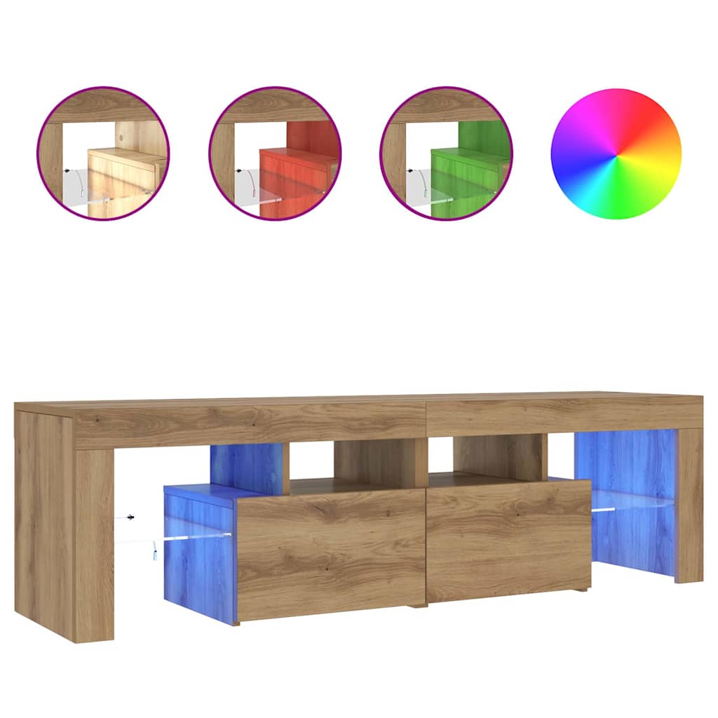 TV Cabinet with LED Lights Artisan Oak 140x36.5x40 cm