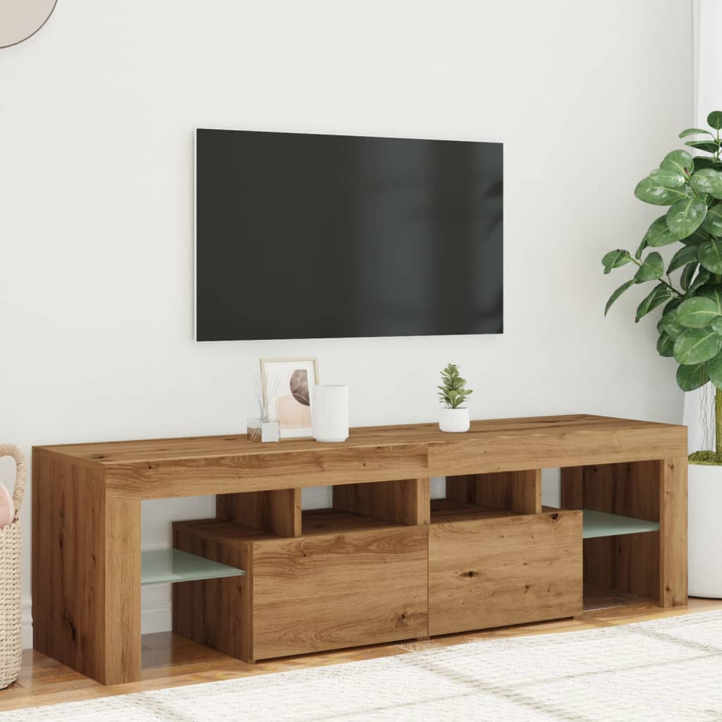 vidaXL TV Cabinet with LED Lights Artisan Oak 140x36.5x40 cm Engineered Wood