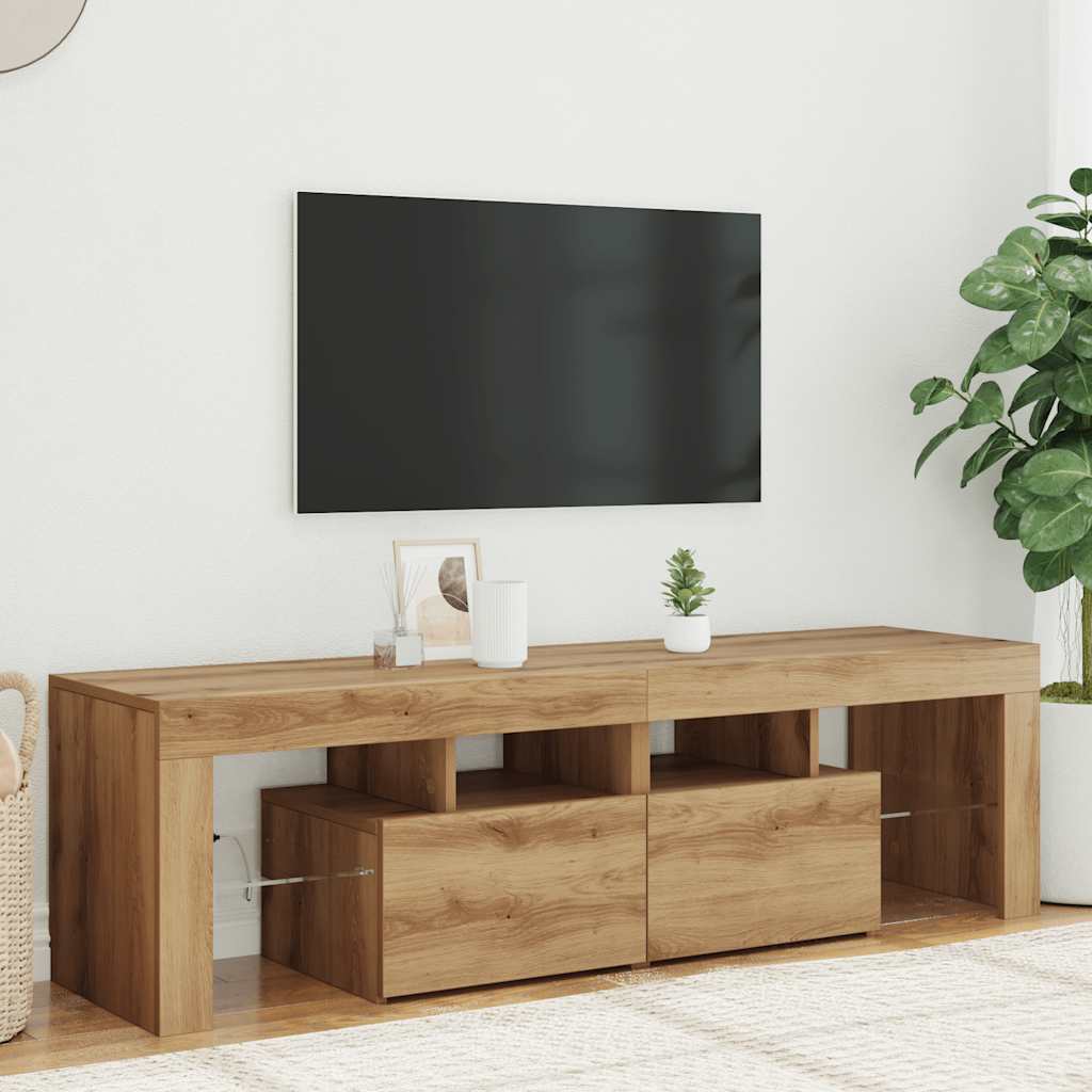 TV Cabinet with LED Lights Artisan Oak 140x36.5x40 cm