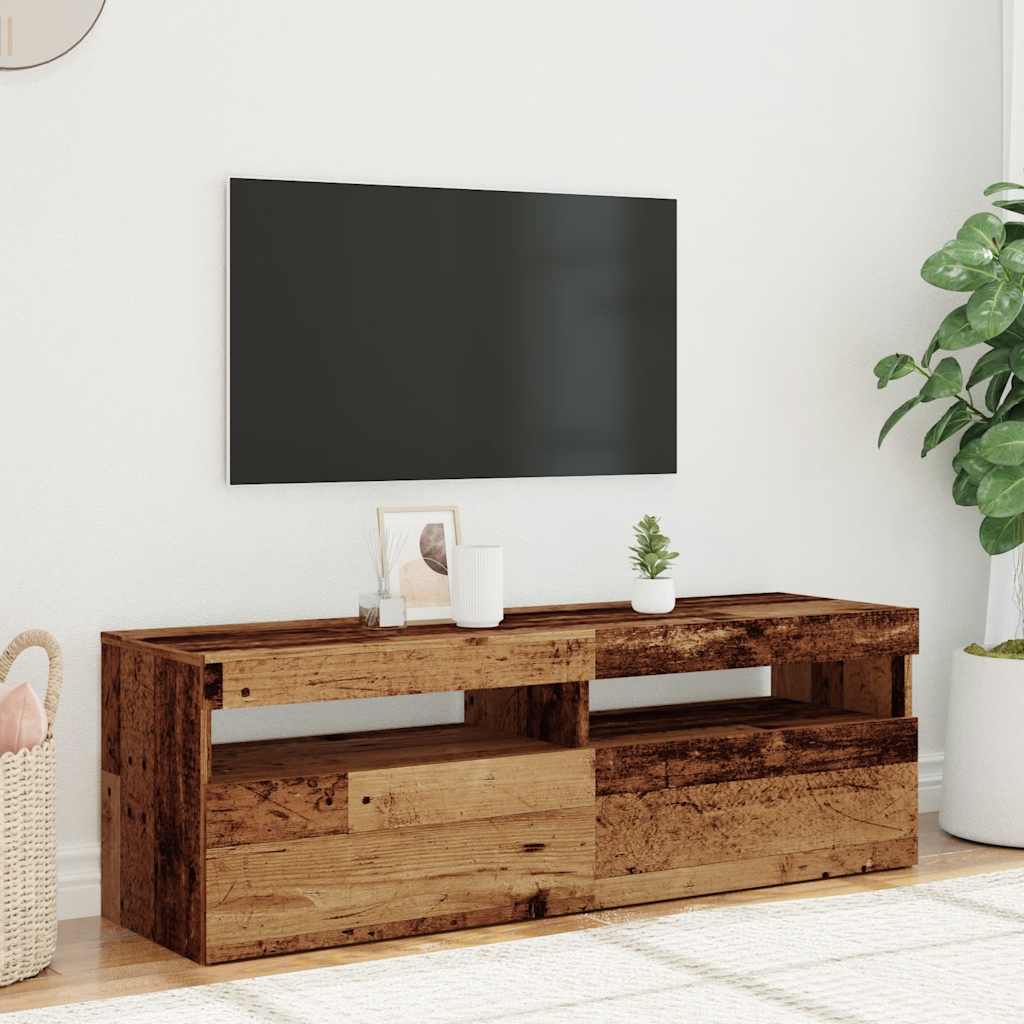 vidaXL TV Cabinet with LED Lights Old Wood 120x35x40 cm Engineered Wood