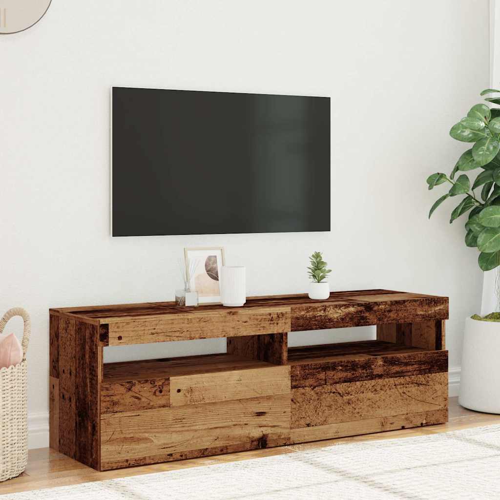 TV Cabinet with LED Lights Old Wood 120x35x40cm Engineered Wood