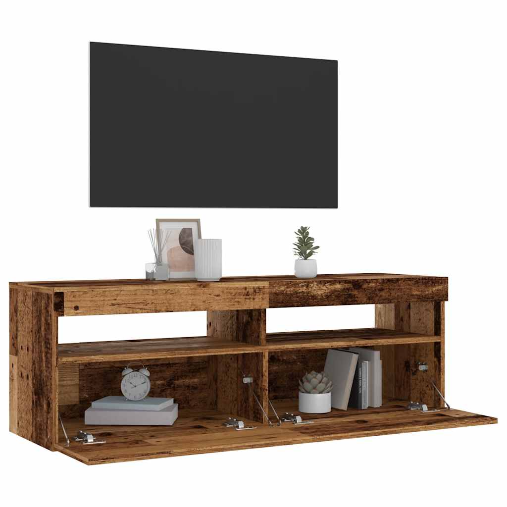 vidaXL TV Cabinet with LED Lights Old Wood 120x35x40 cm Engineered Wood