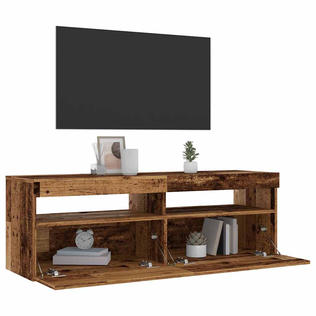 TV Cabinet with LED Lights Old Wood 120x35x40cm Engineered Wood