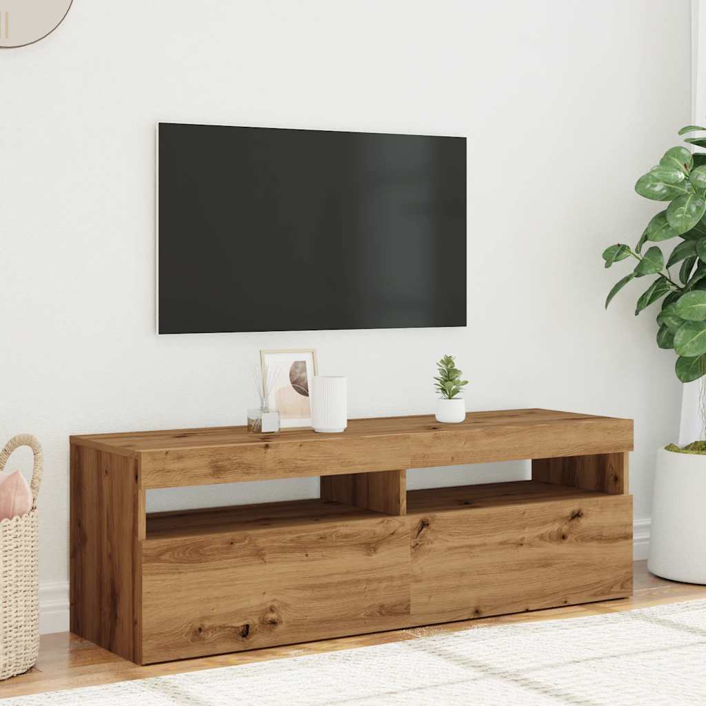 vidaXL TV Cabinet with LED Lights Artisan Oak 120x35x40 cm Engineered Wood