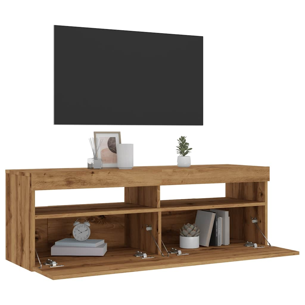 vidaXL TV Cabinet with LED Lights Artisan Oak 120x35x40 cm Engineered Wood