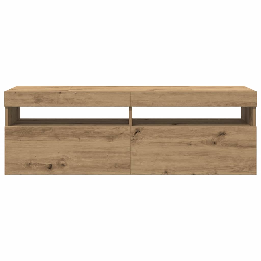 TV Cabinet with LED Lights Artisan Oak 120x35x40 cm Engineered Wood