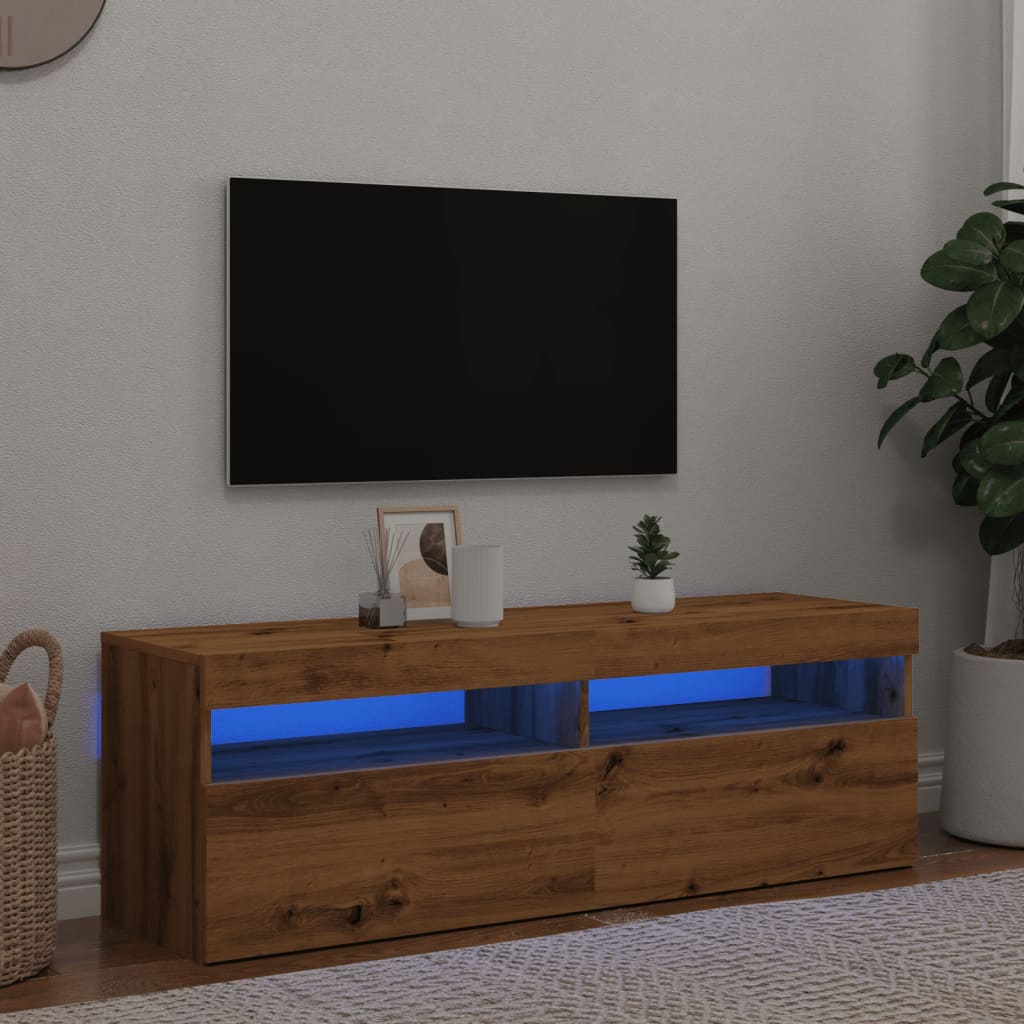 vidaXL TV Cabinet with LED Lights Artisan Oak 120x35x40 cm Engineered Wood