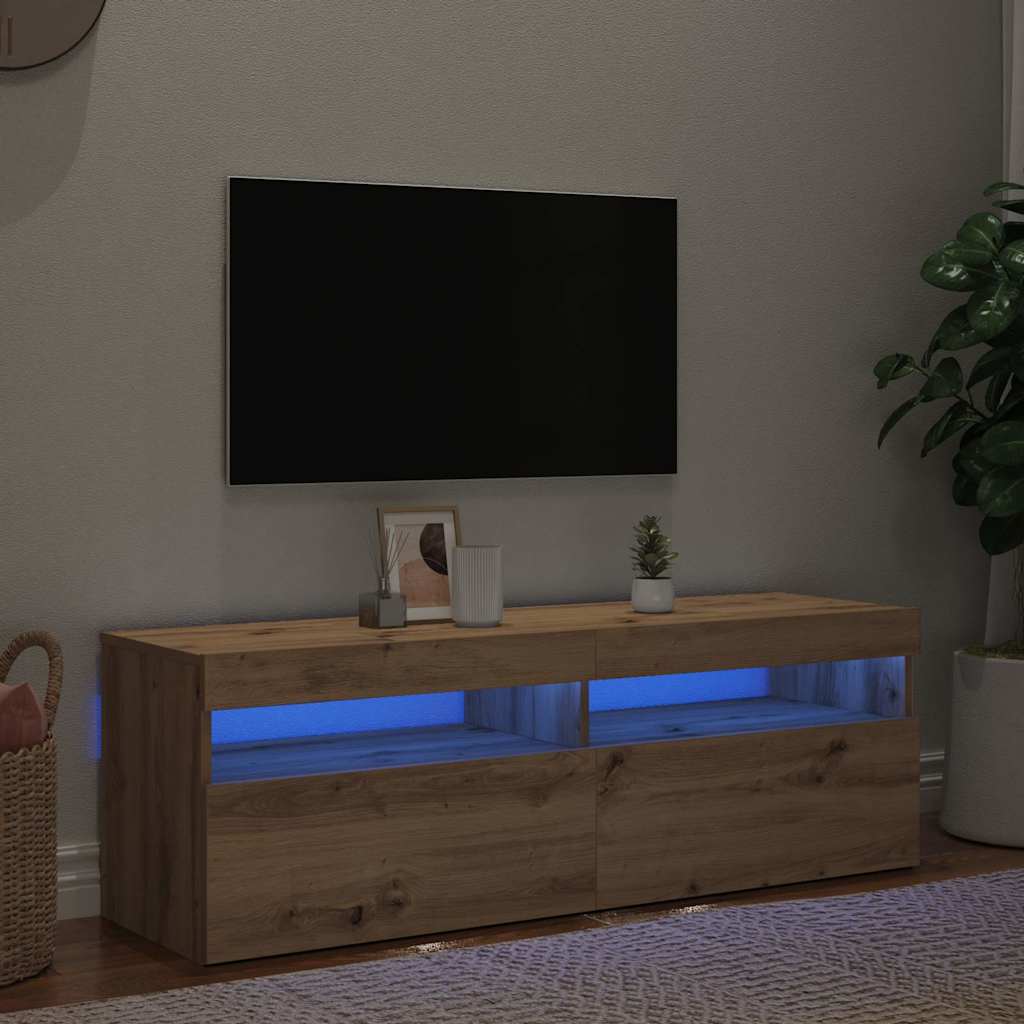 TV Cabinet with LED Lights Artisan Oak 120x35x40 cm Engineered Wood