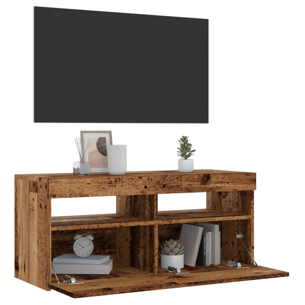 vidaXL TV Cabinet with LED Lights Old Wood 90x35x40 cm Engineered Wood