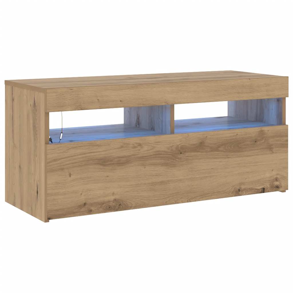 TV Cabinet with LED Lights Artisan Oak 90x35x40 cm