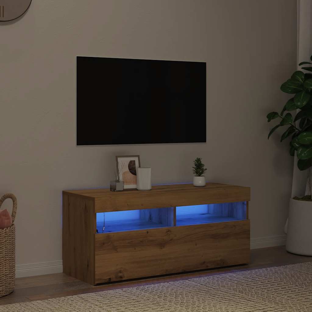 TV Cabinet with LED Lights Artisan Oak 90x35x40 cm