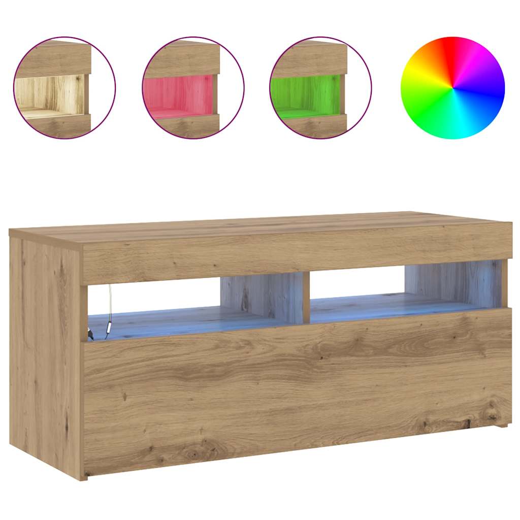 TV Cabinet with LED Lights Artisan Oak 90x35x40 cm