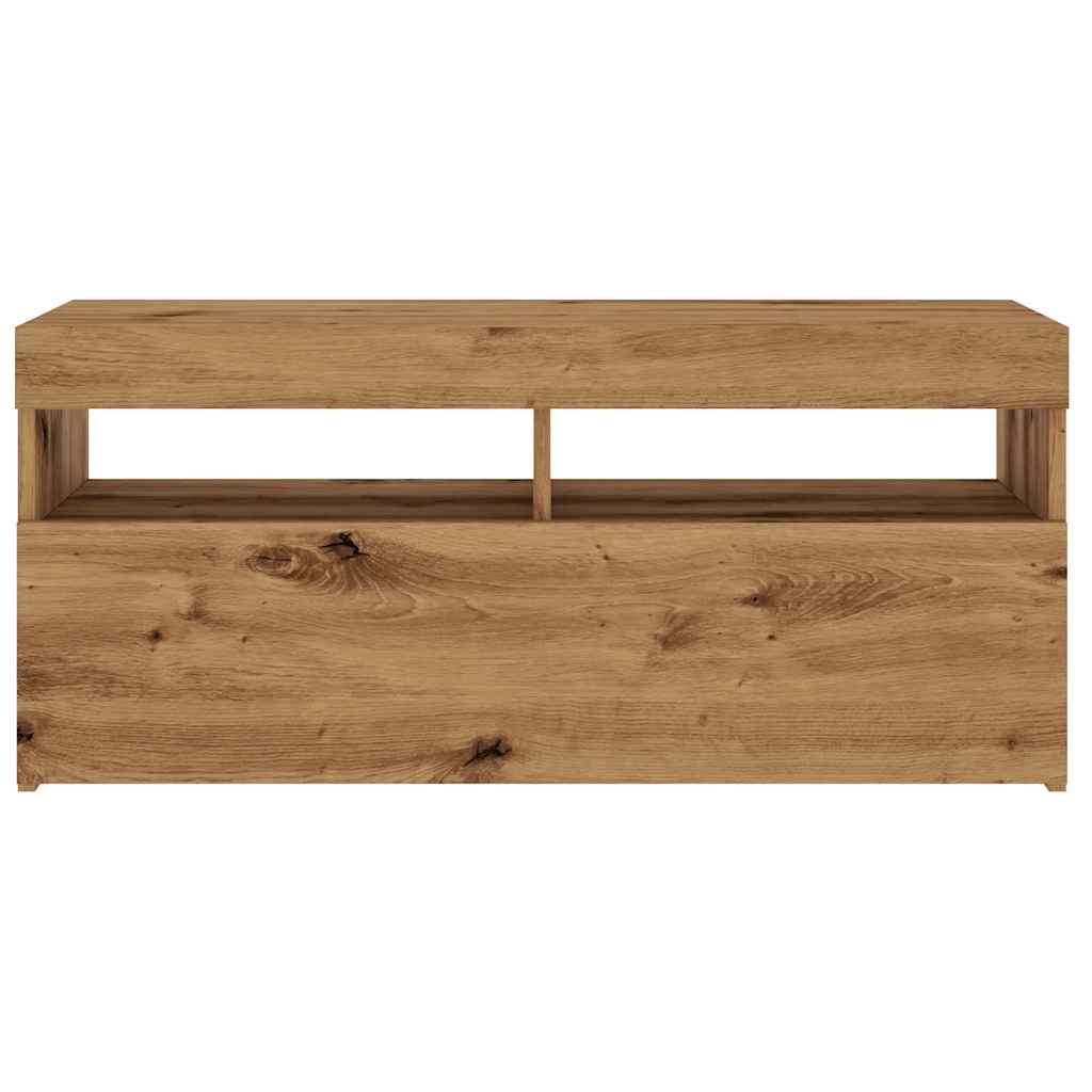 vidaXL TV Cabinet with LED Lights Artisan Oak 90x35x40 cm Engineered Wood