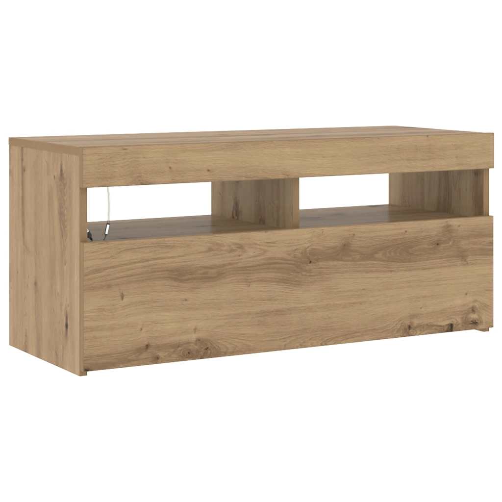 TV Cabinet with LED Lights Artisan Oak 90x35x40 cm