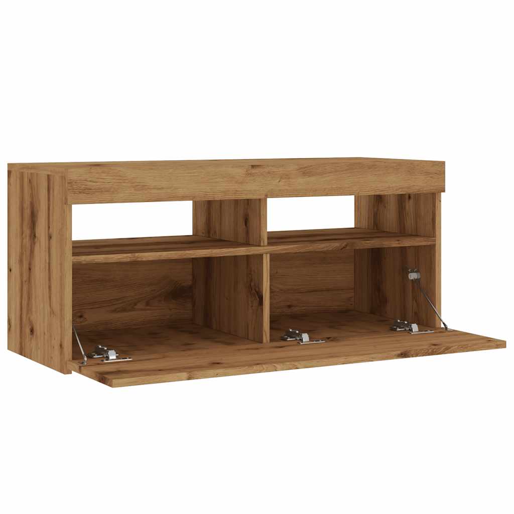 vidaXL TV Cabinet with LED Lights Artisan Oak 90x35x40 cm Engineered Wood