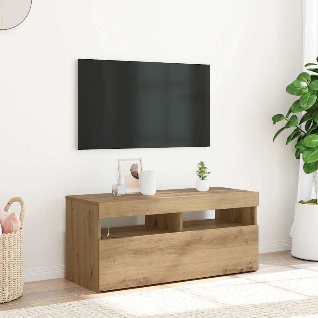 TV Cabinet with LED Lights Artisan Oak 90x35x40 cm