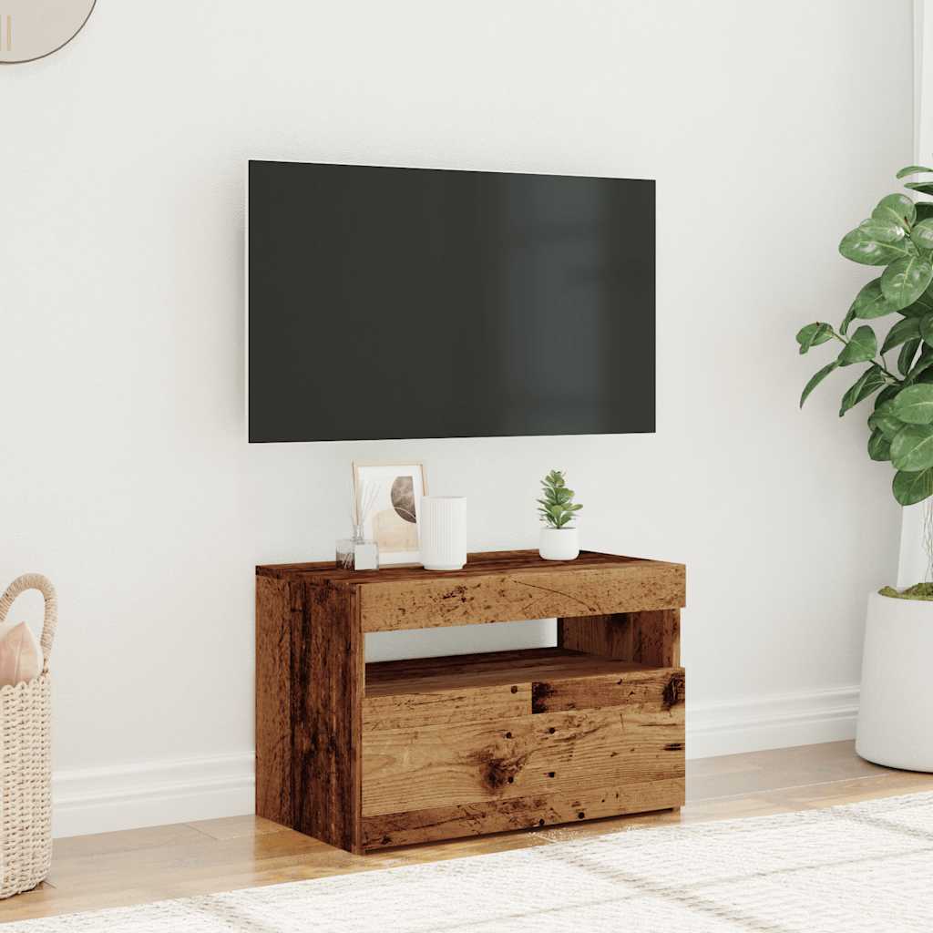 vidaXL TV Cabinet with LED Lights Old Wood 60x35x40 cm Engineered Wood