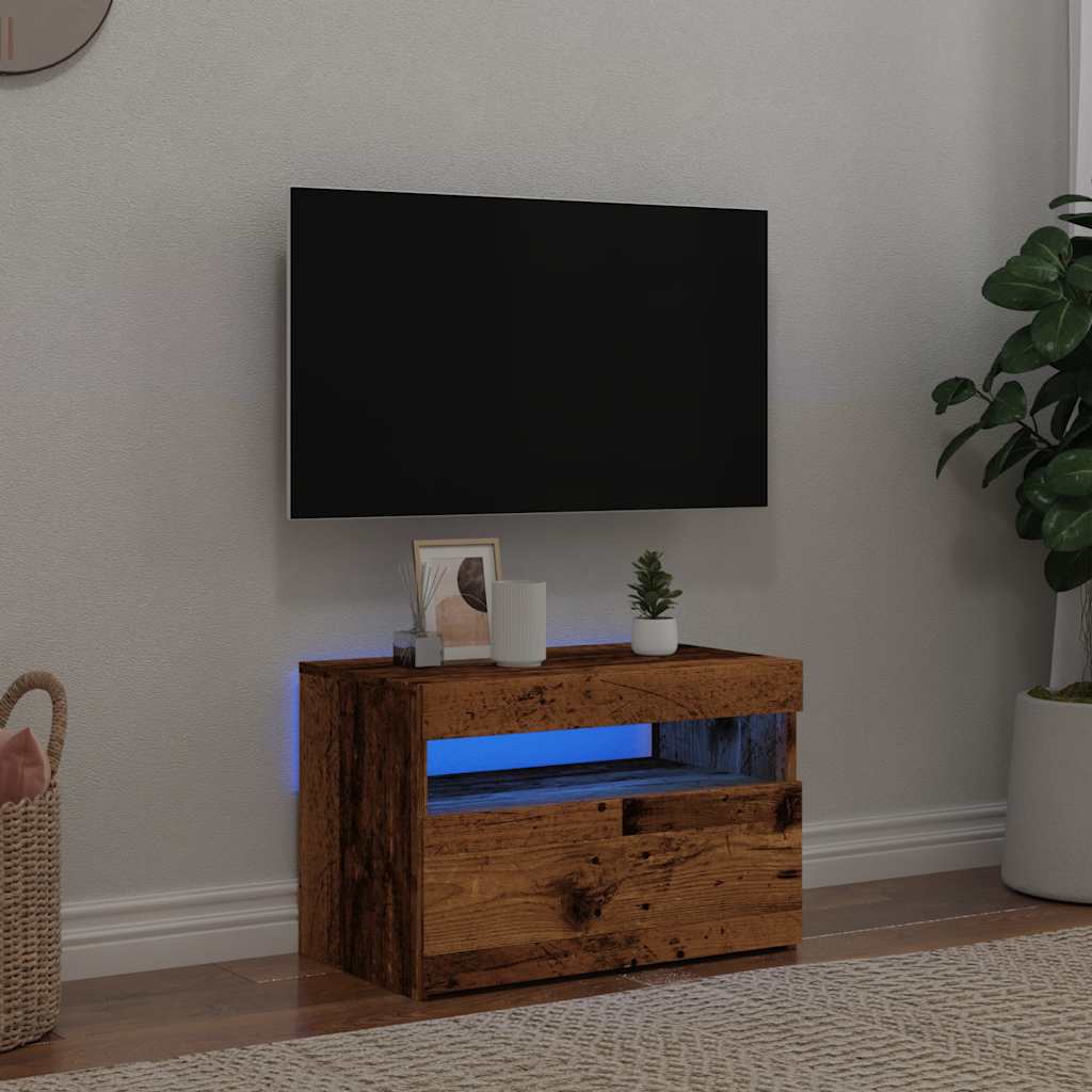 vidaXL TV Cabinet with LED Lights Old Wood 60x35x40 cm Engineered Wood