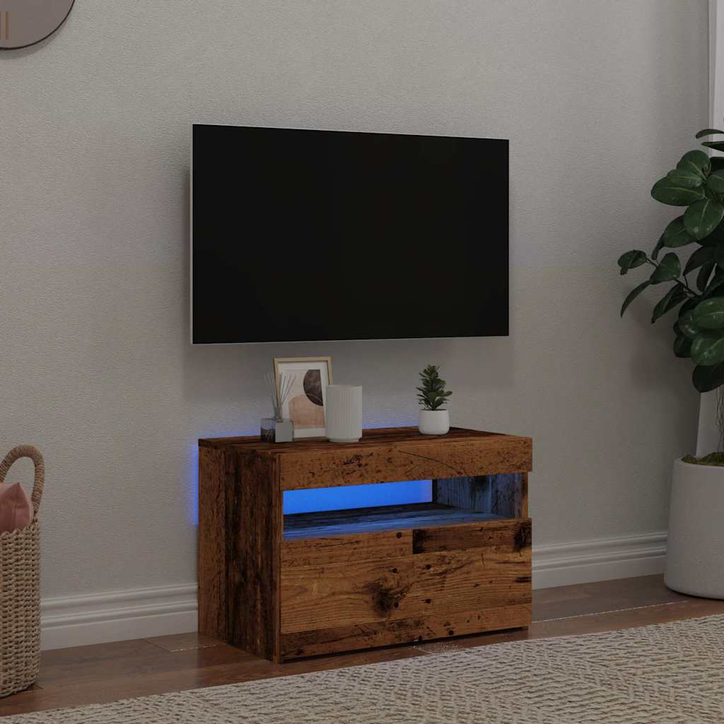 TV Cabinet with LED Lights Old Wood 60x35x40 cm Engineered Wood
