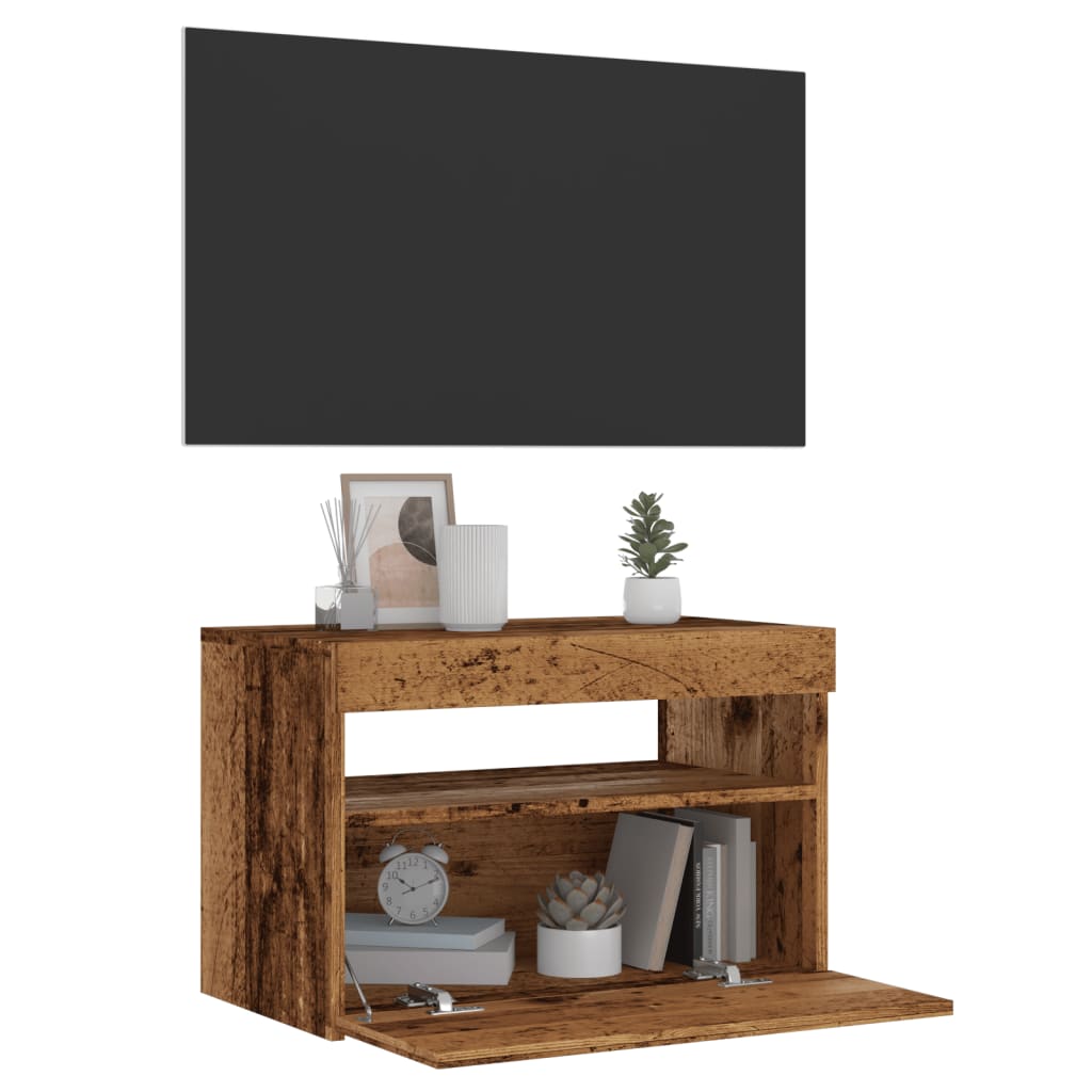 vidaXL TV Cabinet with LED Lights Old Wood 60x35x40 cm Engineered Wood