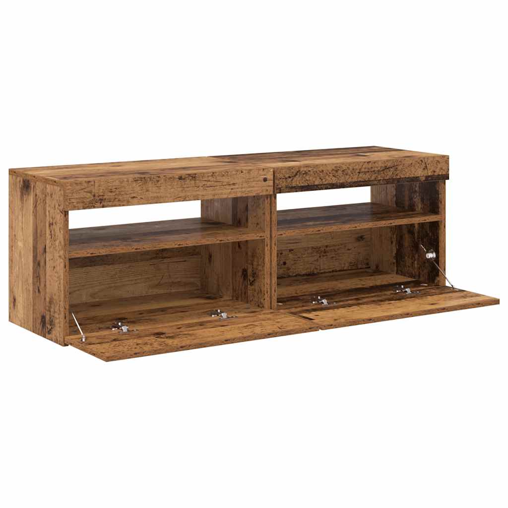 2 Piece TV Cabinet Set with LED Lights Old Wood Engineered Wood