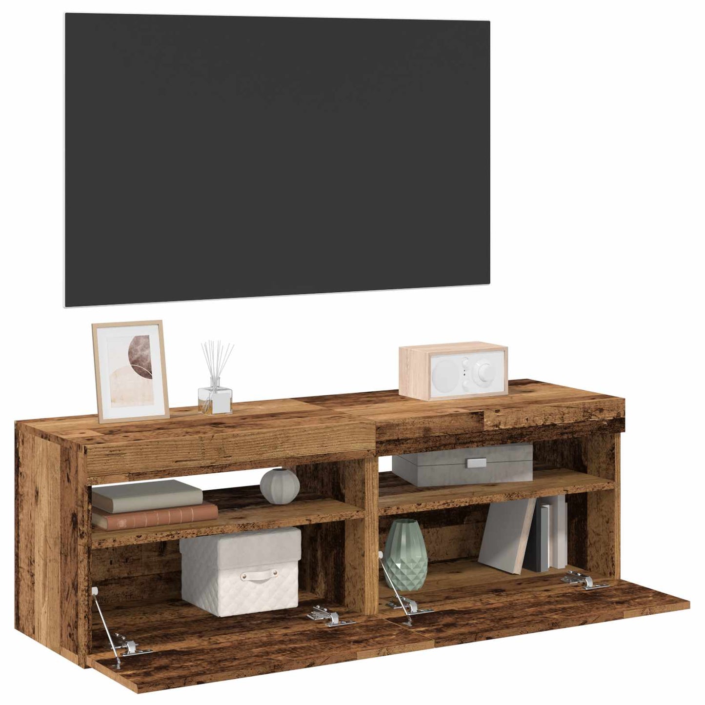 2 Piece TV Cabinet Set with LED Lights Old Wood Engineered Wood