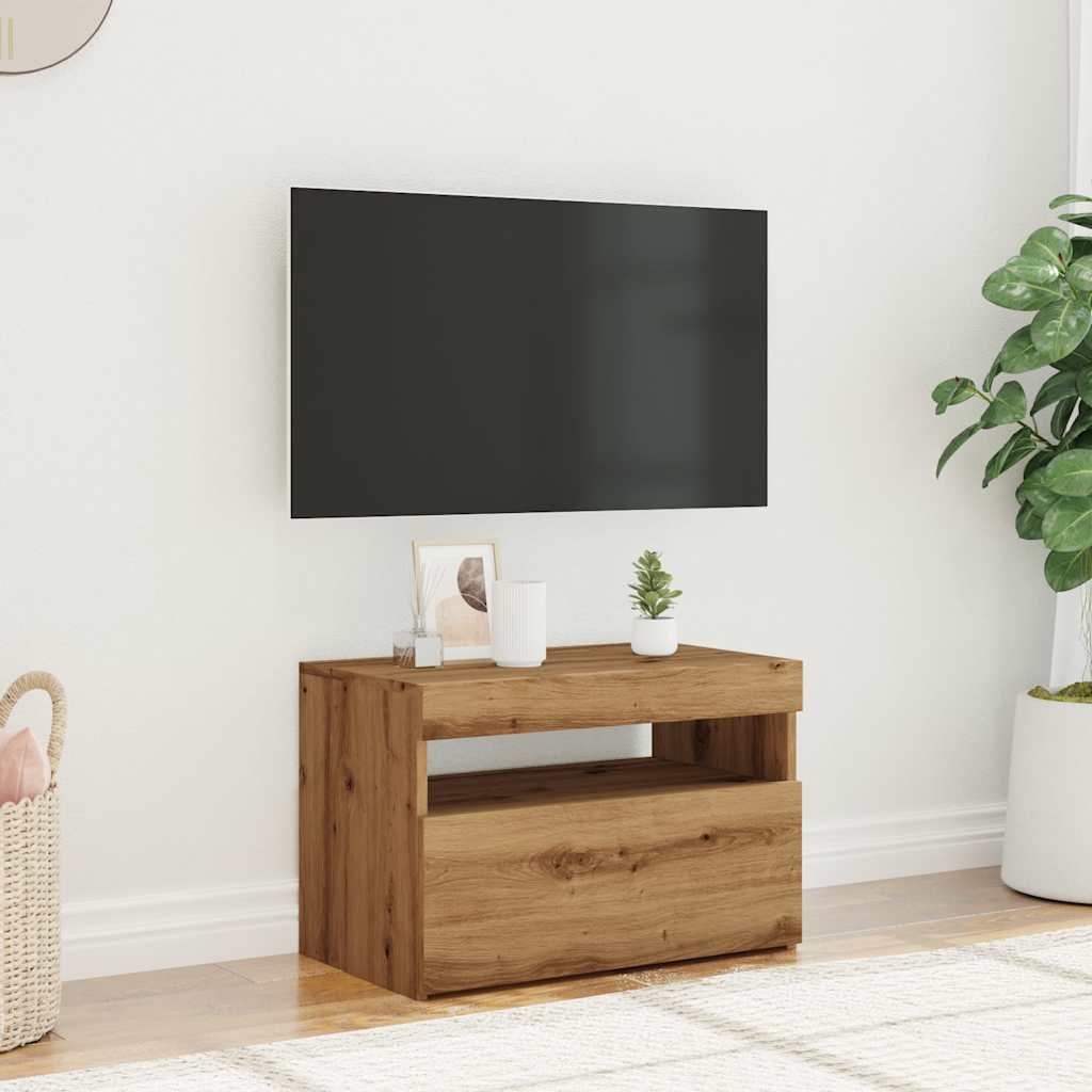 vidaXL TV Cabinet with LED Lights Artisan Oak 60x35x40 cm Engineered Wood