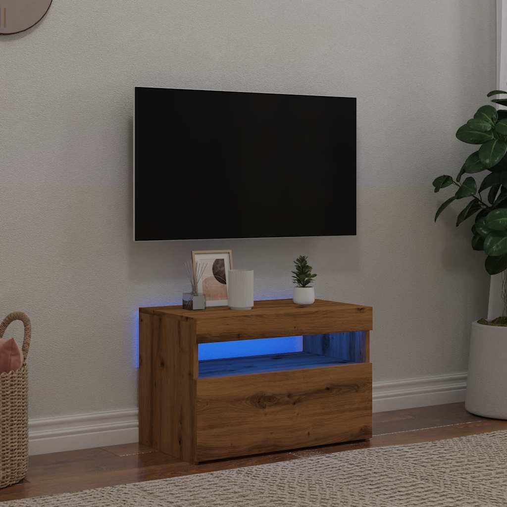 vidaXL TV Cabinet with LED Lights Artisan Oak 60x35x40 cm Engineered Wood