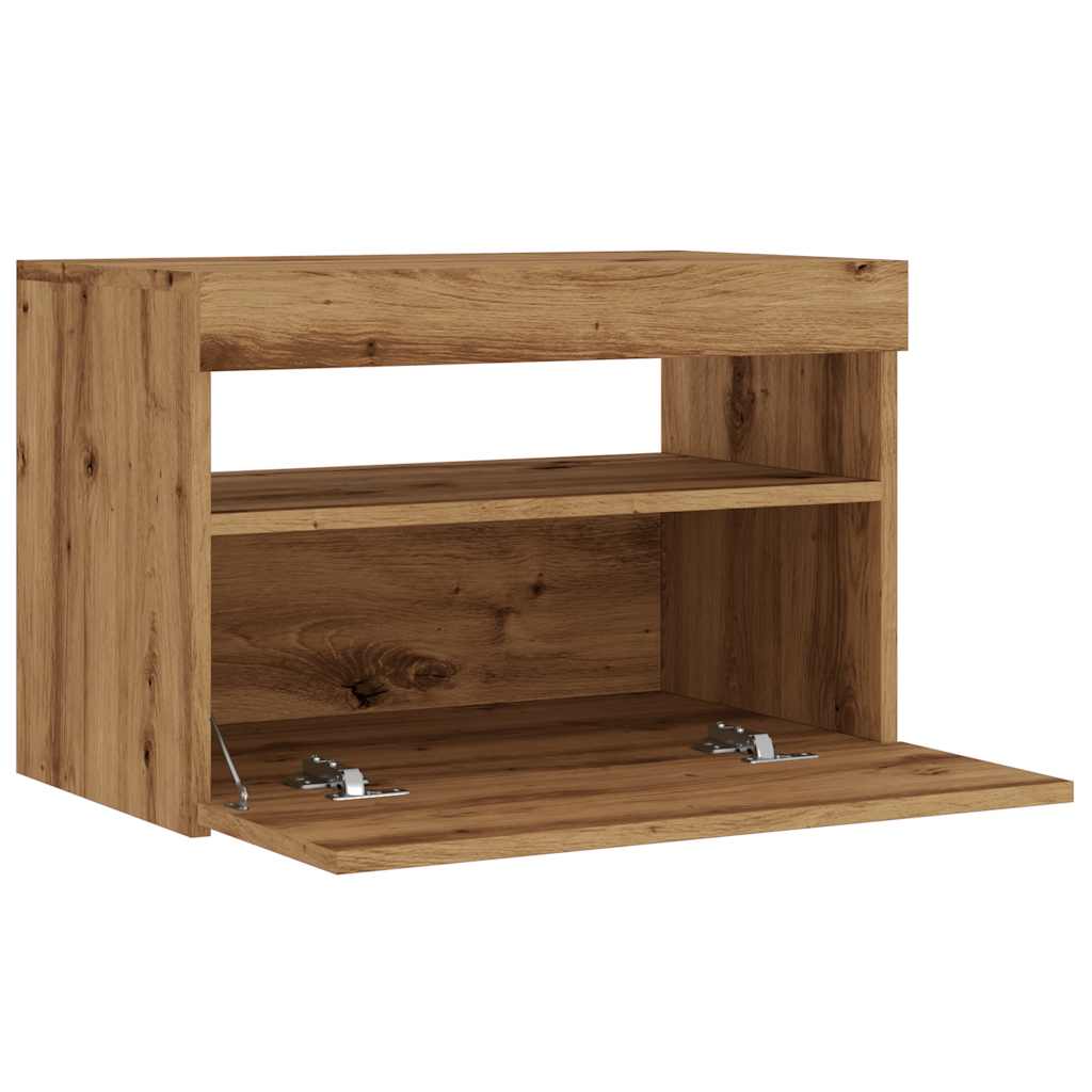 vidaXL TV Cabinet with LED Lights Artisan Oak 60x35x40 cm Engineered Wood